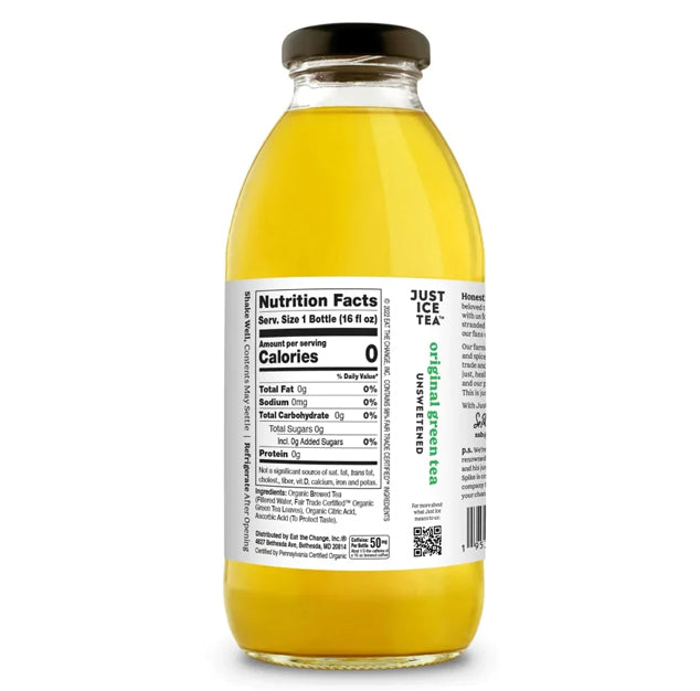 Just Ice Tea - Original Green Tea (Unsweetened) - 16 oz (6 Glass Bottles)