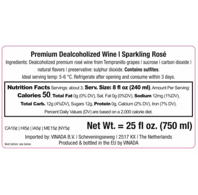 VINADA - Sparkling Gold and Sparkling Rose Variety Pack - Zero Alcohol Wine - 750 mL (2 Glass Bottles)
