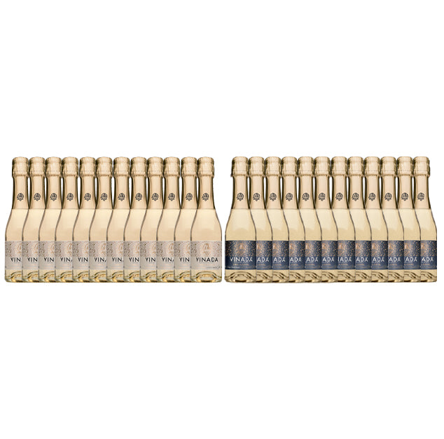 VINADA - Crispy Chardonnay and Sparkling Gold Variety Pack - Zero Alcohol Wine - 200 ml (24 Glass Bottles)