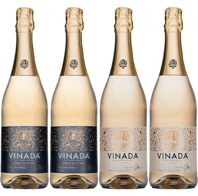 VINADA - Crispy Chardonnay and Sparkling Gold Variety Pack - Zero Alcohol Wine - 750 ml (4 Glass Bottles)