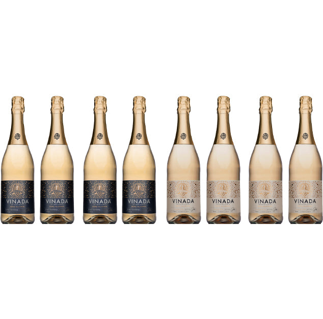 VINADA - Crispy Chardonnay and Sparkling Gold Variety Pack - Zero Alcohol Wine - 750 ml (8 Glass Bottles)