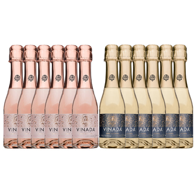 VINADA - Crispy Chardonnay and Sparkling Rose Variety Pack - Zero Alcohol Wine - 200 ml (12 Glass Bottles)