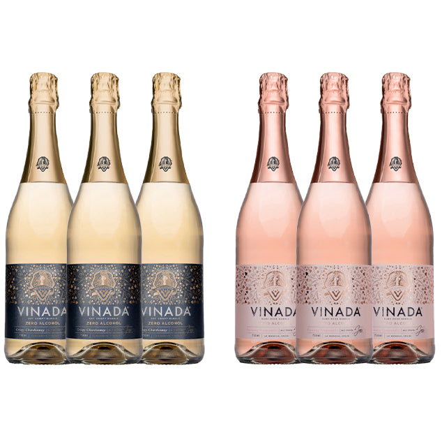 VINADA - Crispy Chardonnay and Sparkling Rose Variety Pack - Zero Alcohol Wine - 750 ml (6 Glass Bottles)