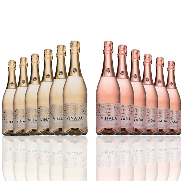 VINADA - Sparkling Gold and Sparkling Rose Variety Pack - Zero Alcohol Wine - 750 mL (12 Glass Bottles)