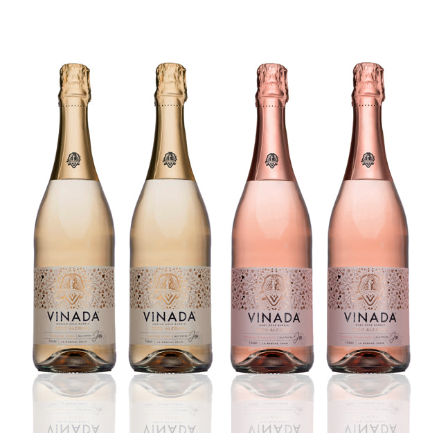 VINADA - Sparkling Gold and Sparkling Rose Variety Pack - Zero Alcohol Wine - 750 mL (4 Glass Bottles)