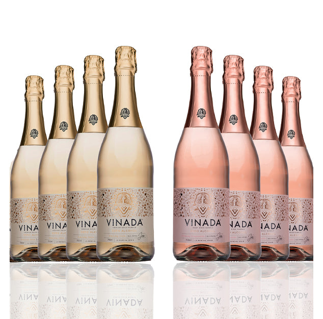 VINADA - Sparkling Gold and Sparkling Rose Variety Pack - Zero Alcohol Wine - 750 mL (8 Glass Bottles)