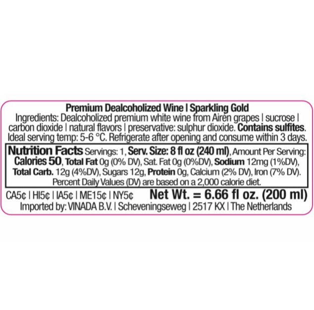 VINADA - Sparkling Gold & Rose Mini Variety Pack - Zero Alcohol - 200 mL (24 Glass Bottles)