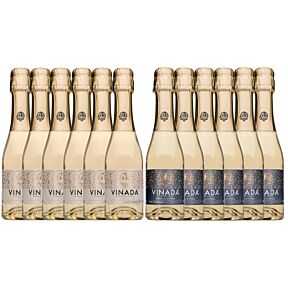 VINADA - Crispy Chardonnay and Sparkling Gold Variety Pack - Zero Alcohol Wine - 200 ml (12 Glass Bottles)
