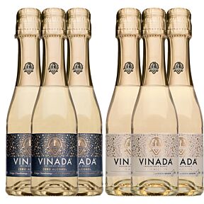 VINADA - Crispy Chardonnay and Sparkling Gold Variety Pack - Zero Alcohol Wine - 200 ml (6 Glass Bottles)
