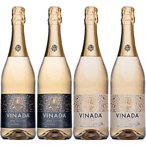 VINADA - Crispy Chardonnay and Sparkling Gold Variety Pack - Zero Alcohol Wine - 750 ml (4 Glass Bottles)
