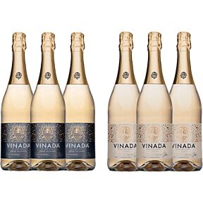 VINADA - Crispy Chardonnay and Sparkling Gold Variety Pack - Zero Alcohol Wine - 750 ml (6 Glass Bottles)
