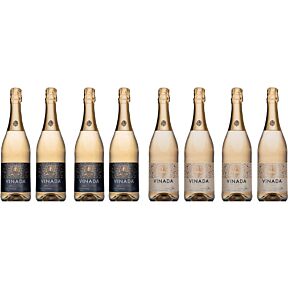 VINADA - Crispy Chardonnay and Sparkling Gold Variety Pack - Zero Alcohol Wine - 750 ml (8 Glass Bottles)
