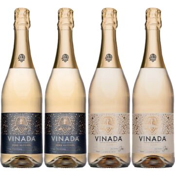 VINADA - Crispy Chardonnay and Sparkling Gold Variety Pack - Zero Alcohol Wine - 750 ml (4 Glass Bottles)
