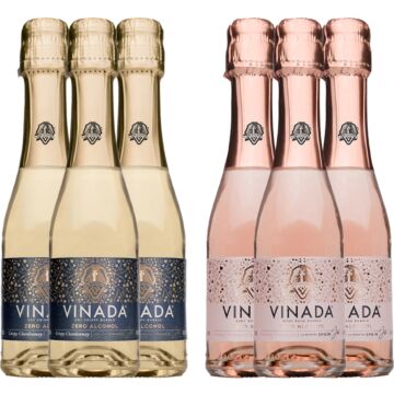 VINADA - Crispy Chardonnay and Sparkling Rosé Variety Pack - Zero Alcohol Wine - 200 ml (6 Glass Bottles)
