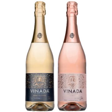 VINADA - Crispy Chardonnay and Sparkling Rosé Variety Pack - Zero Alcohol Wine - 750 ml (2 Glass Bottles)
