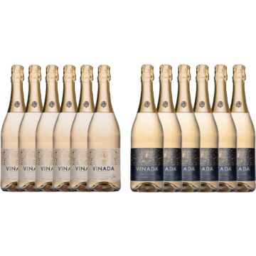 VINADA - Crispy Chardonnay and Sparkling Gold Variety Pack - Zero Alcohol Wine - 750 ml (12 Glass Bottles)
