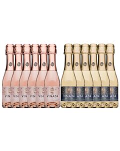 VINADA - Crispy Chardonnay and Sparkling Rosé Variety Pack - Zero Alcohol Wine - 200 ml (12 Glass Bottles)
