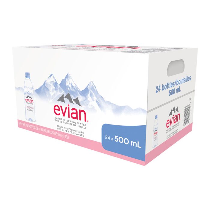 evian Natural Spring Water 500 mL/16.9 Fl Oz (Pack of 24) Mini-Bottles,  Naturally Filtered Spring Water Small Water Bottles