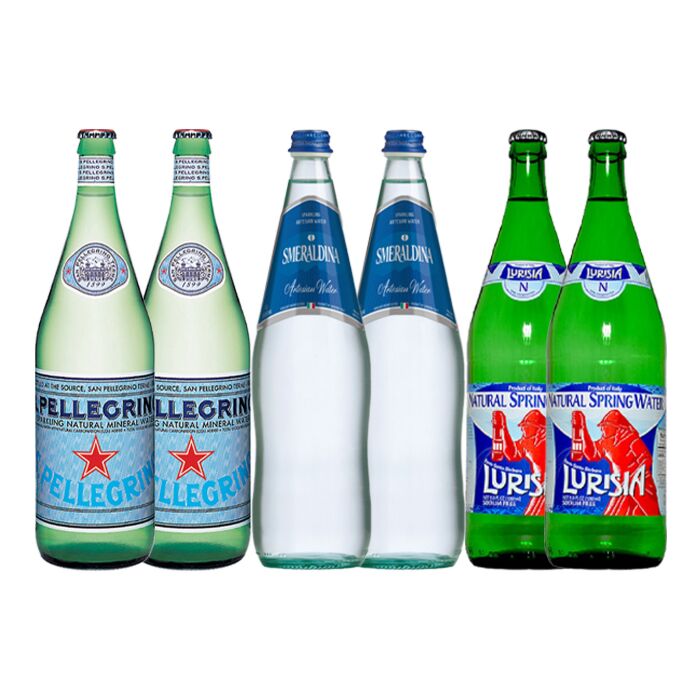 Italian Water Variety Pack Sampler - Sparkling Water - 1 L (6 Glass Bottles)  | Beverage Universe