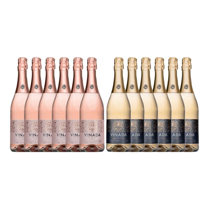 Vinada - Crispy Chardonnay and Sparkling Rosé Variety Pack - Zero Alcohol Wine - 750 ml (12 Glass Bottles)
