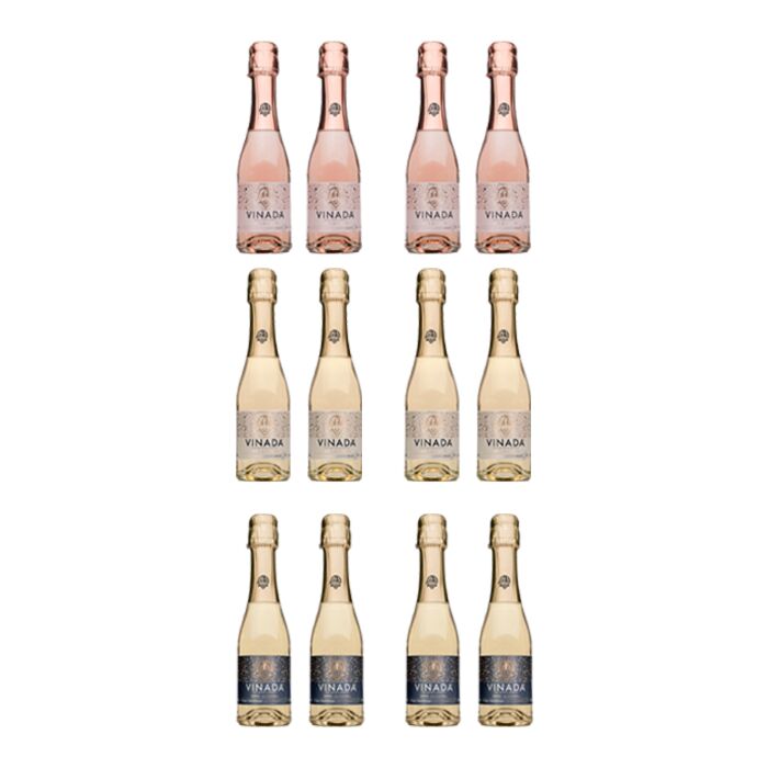 Vinada - Crispy Chardonnay, Sparkling Gold, Sparkling Rosé Variety Pack (Zero Alcohol) - 200 ml (12 Glass Bottles)