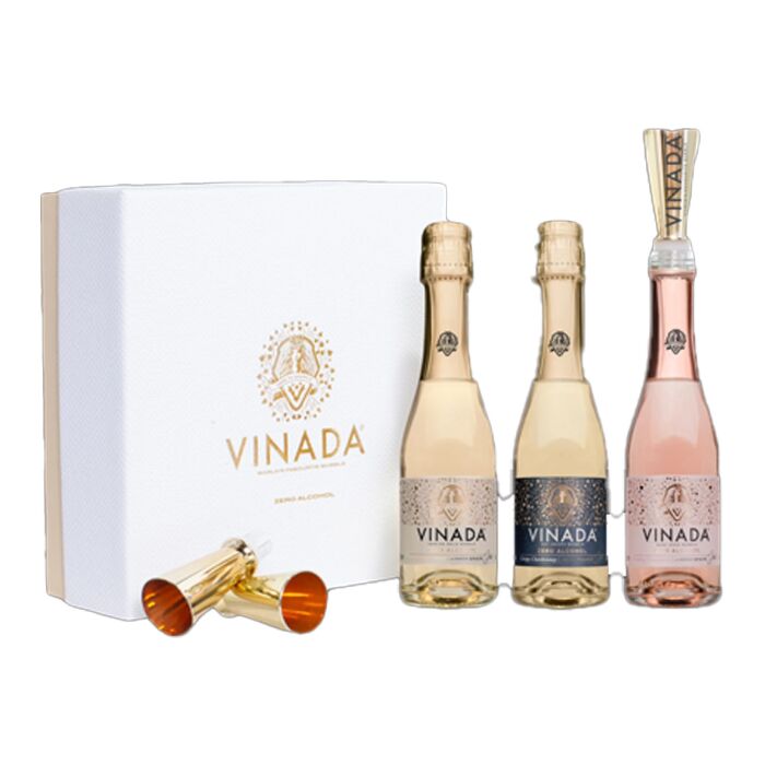 VINADA - Crispy Chardonnay, Sparkling Gold, Sparkling Rosé Gift Pack (Zero Alcohol) - 200 ml (3 Glass Bottles)