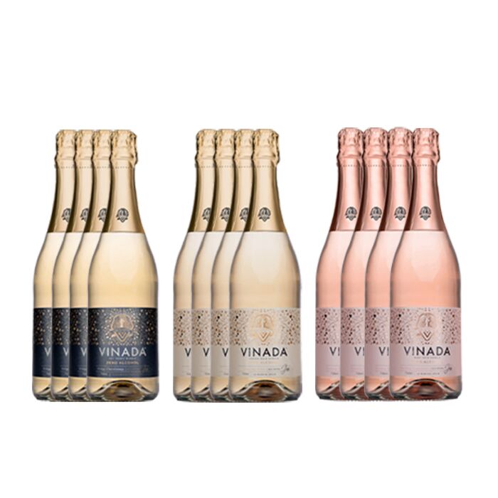 Vinada - Crispy Chardonnay, Sparkling Gold, Sparkling Rosé Variety Pack (Zero Alcohol) - 750 ml (12 Glass Bottles)