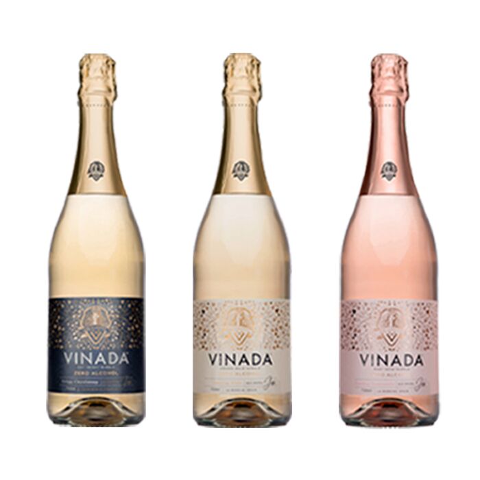 Vinada - Crispy Chardonnay, Sparkling Gold, Sparkling Rosé Variety Pack (Zero Alcohol) - 750 ml (3 Glass Bottles)