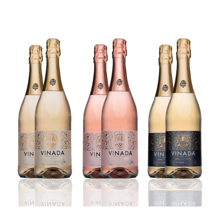 Vinada - Crispy Chardonnay, Sparkling Gold, Sparkling Rosé Variety Pack (Zero Alcohol) - 750 ml (6 Glass Bottles)