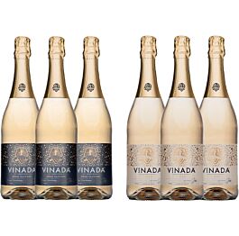 VINADA - Crispy Chardonnay and Sparkling Gold Variety Pack - Zero Alcohol Wine - 750 ml (6 Glass Bottles)
