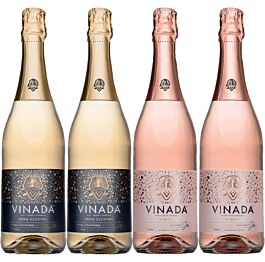 VINADA - Crispy Chardonnay and Sparkling Rosé Variety Pack - Zero Alcohol Wine - 750 ml (4 Glass Bottles)
