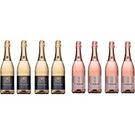 VINADA - Crispy Chardonnay and Sparkling Rose Variety Pack - Zero Alcohol Wine - 750 ml (8 Glass Bottles)