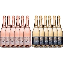 Vinada - Crispy Chardonnay and Sparkling Rosé Variety Pack - Zero Alcohol Wine - 750 ml (12 Glass Bottles)