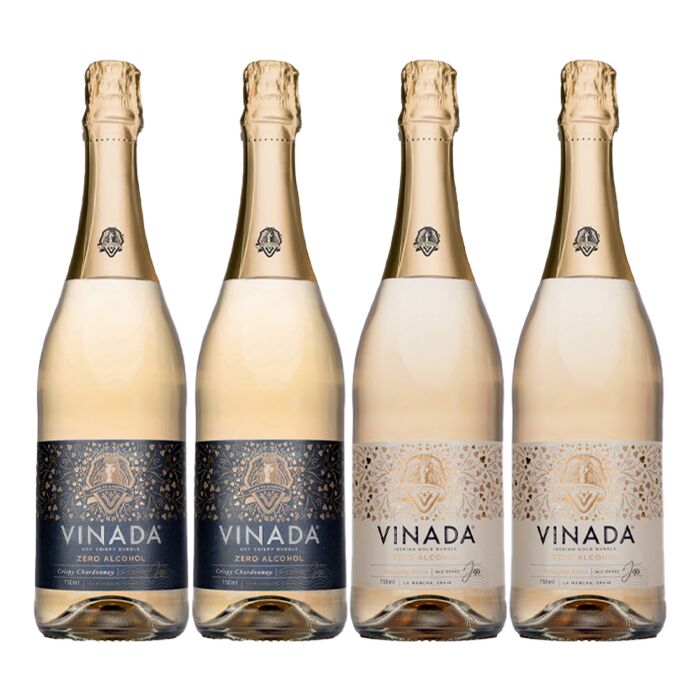 VINADA - Crispy Chardonnay and Sparkling Gold Variety Pack - Zero Alcohol Wine - 750 ml (4 Glass Bottles)
