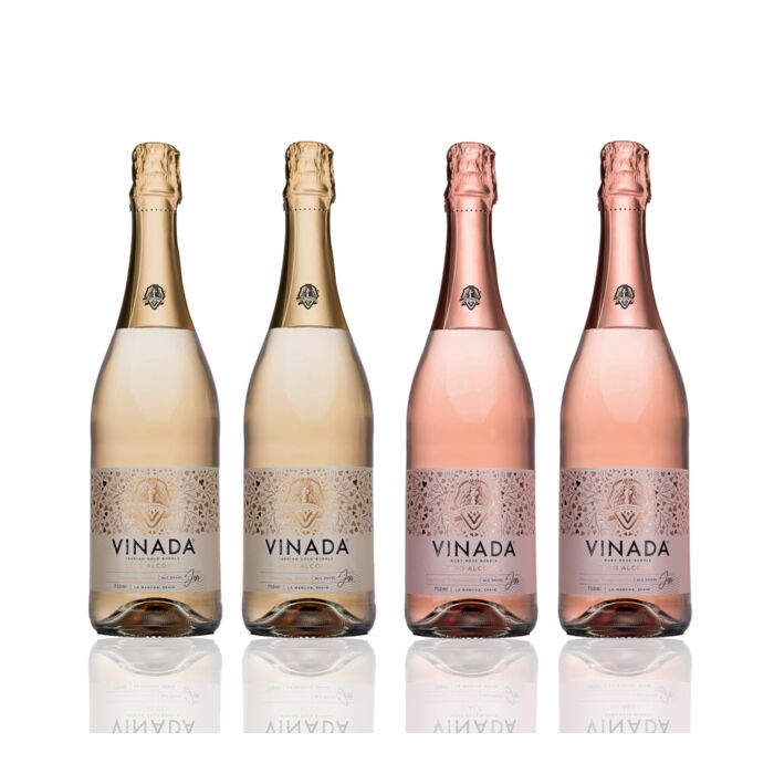 Vinada - Sparkling Gold & Rose Variety Pack - Zero Alcohol Wine - 750 mL (4 Glass Bottles)