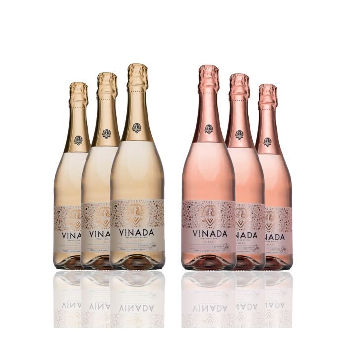 Vinada - Sparkling Gold & Rose Variety Pack  - Zero Alcohol Wine - 750 mL (6 Glass Bottles)